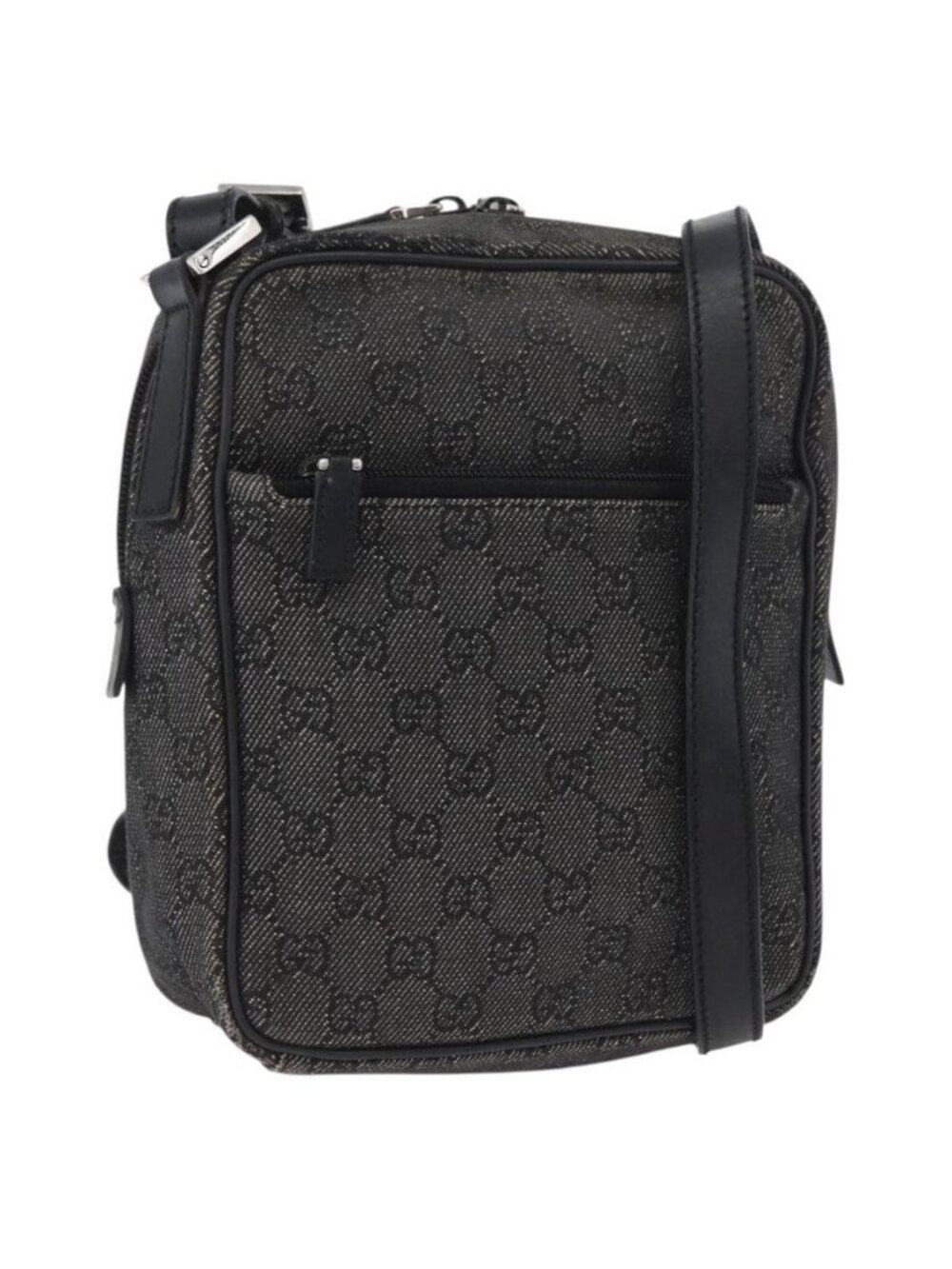 Authentic GUCCI GG Canvas Shoulder Bag Black Silver 03136